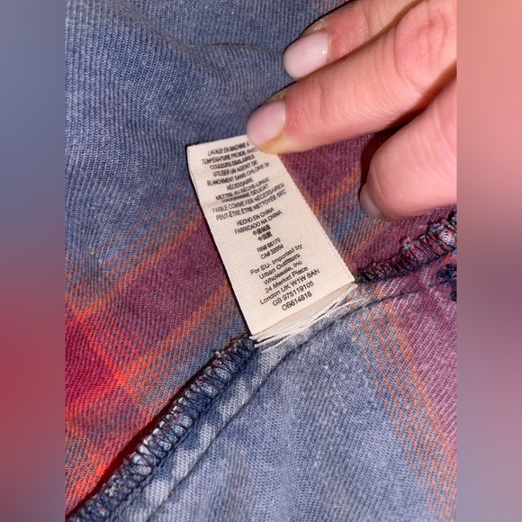 Free People Plaid Flannel Distressed/Deconstructed Stud Jacket/Shacket Size L - Picture 12 of 14